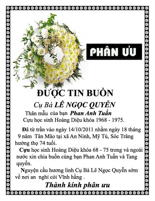 Chia buồn gia dình bạn Phan Anh Tuan