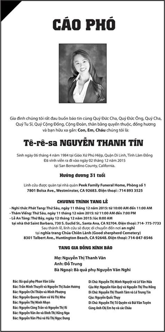 Cáo Phó Nguyễn Thanh Tín