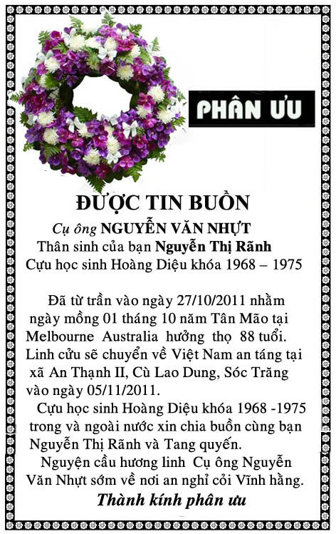 Chia buồn gia dình bạn Nguyễn Thị Rãnh